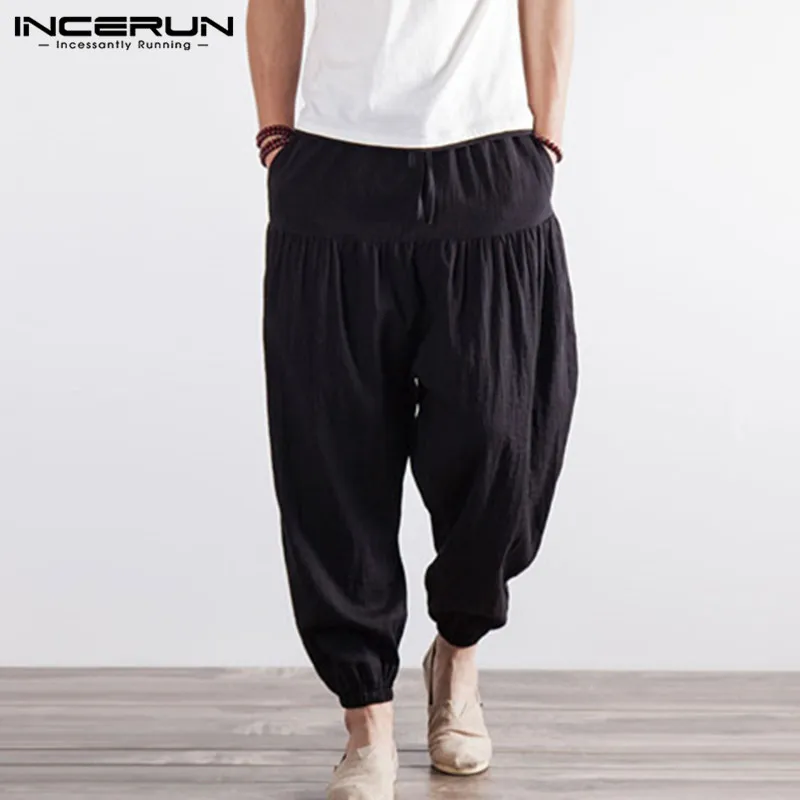 INCERUN Ретро 5XL Мужские Широкие штаны шаровары брюки в стиле хип-хоп джоггеры тренировок танец тренажерные залы Masculino Hombre Эластичный Талия черный