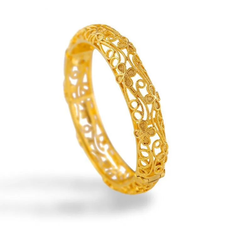 

MxGxFam Hollow Flower Bangles ( 18cm ) and Bracelets for Women 24 K Pure Gold Color Wedding Jewelry