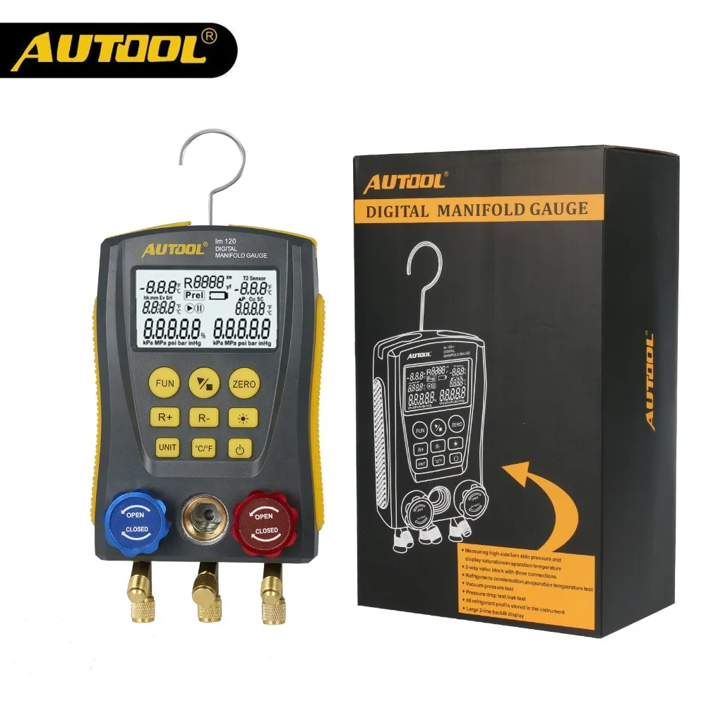

AUTOOL LM120 Refrigerantion Digital Manifold Table HVAC Auto Cold Medium Gauge Pressure Temp Tester Car Air Conditioner