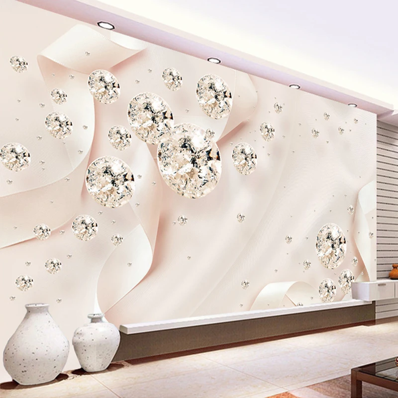 Limited Custom Wallpaper Wall Cloth Modern Creative 3D Diamond Pink Ribbon Silk Cloth Wall