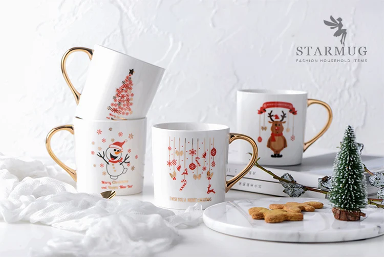 Скандинавский светильник, Роскошная золотая керамическая чашка, Рождественская кружка, подарок на год, для влюбленных, домашняя кофейная чашка