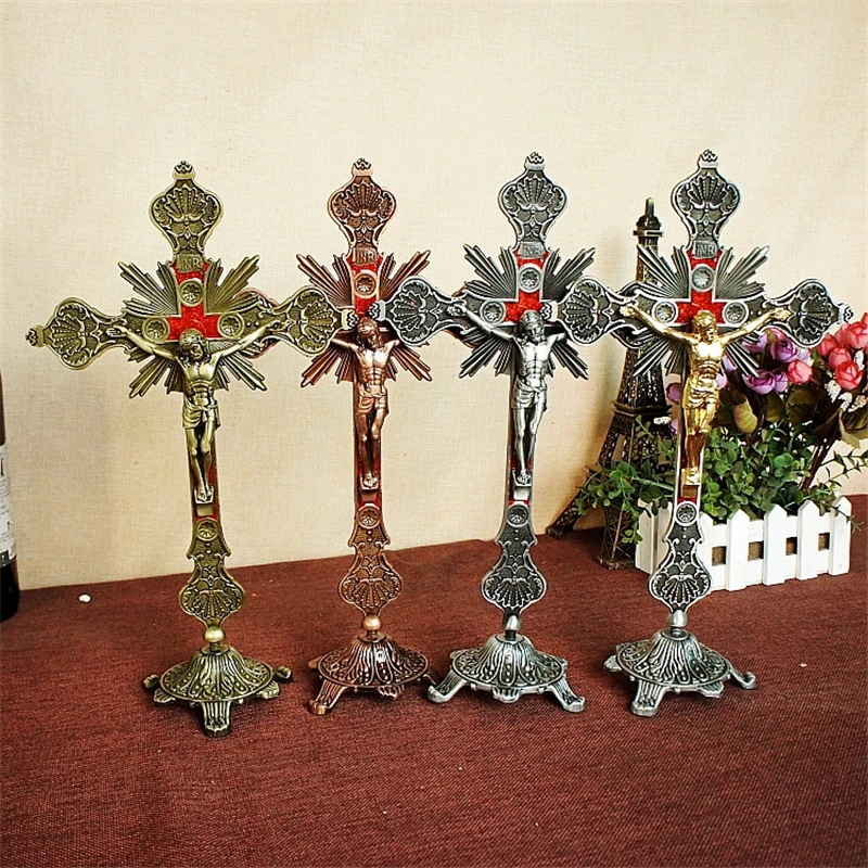 

Five-color Cross Christ Jesus Model Desktop Ornament for Home Office Meaningful Metal Handmade Craft Furnishing Gift for Friends