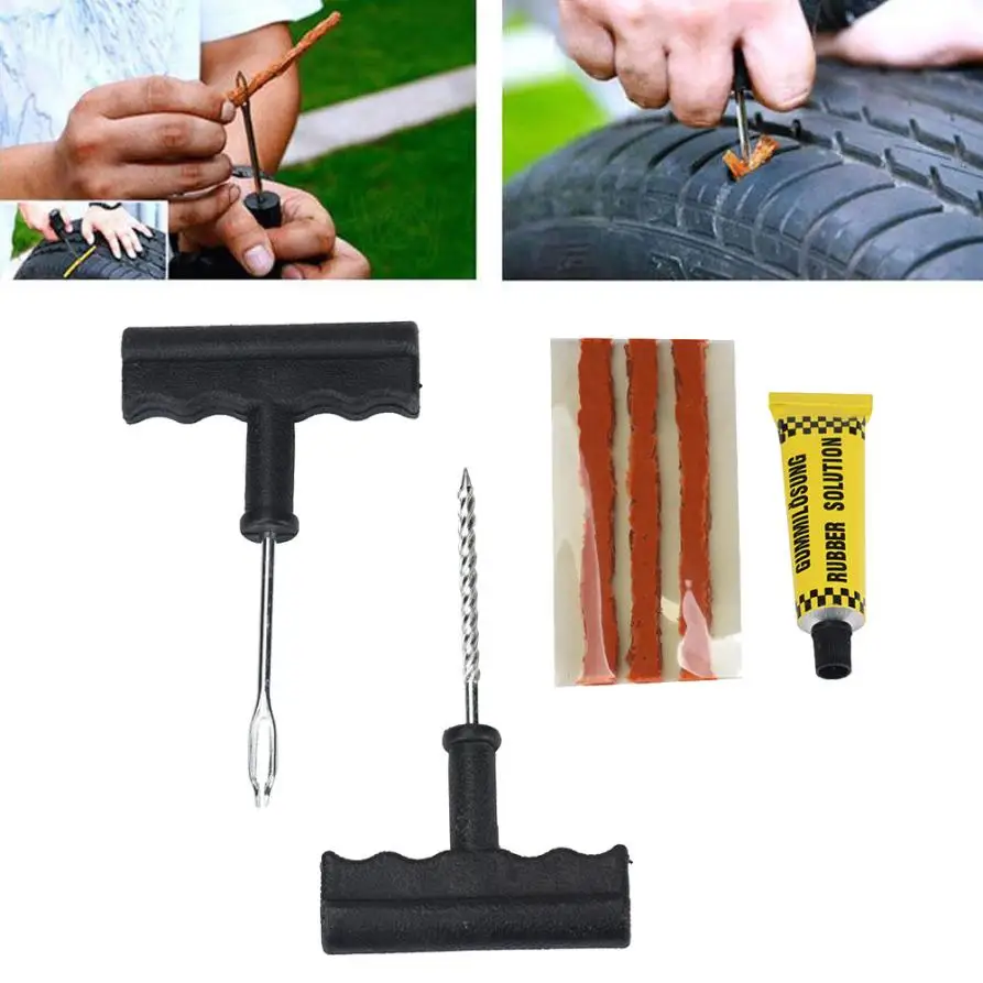 Tubeless Tyre Tire Puncture Repair Plug Kit Needle Patch Fix Tools
