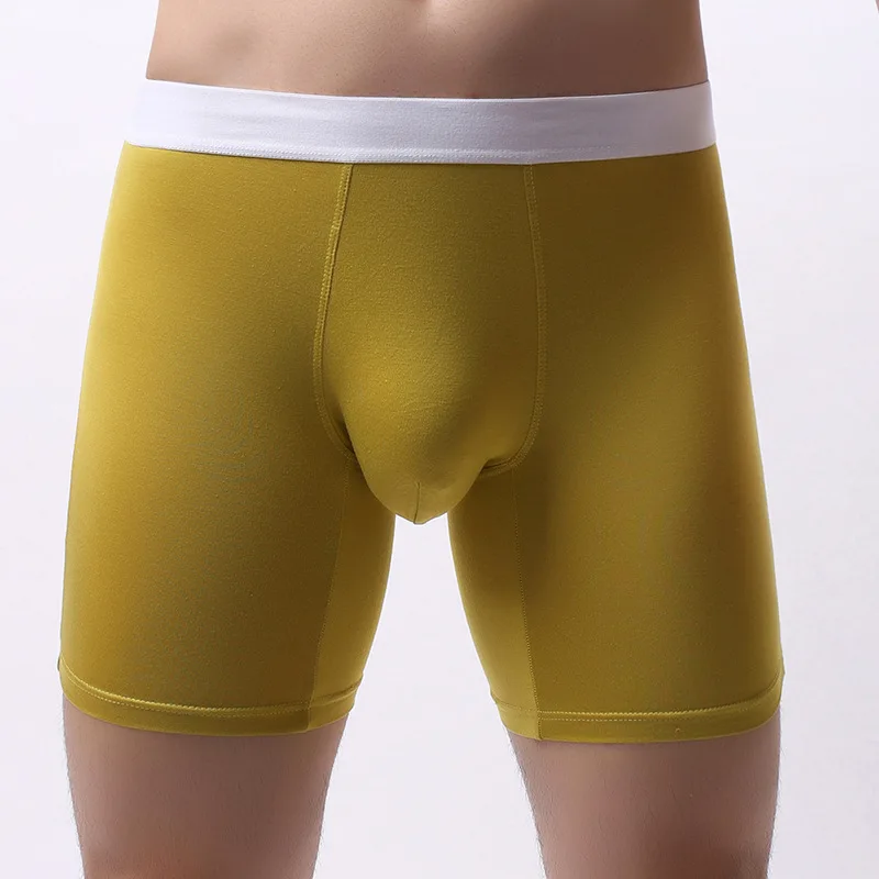 Long boxerYellow Мужские Модальные боксеры шорты Нижнее белье длинные ноги боксеры повседневные спортивные европейские размеры большие U выпуклые нижнее белье с карманом - Цвет: Long boxerYellow