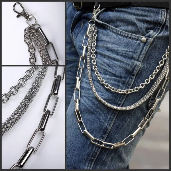 Mens Hip Top Punk Rock Jeans Pants Trousers Wallet Waist Chain Men's Skull Ghost Head Metal Chains Two Strands Biker Keychain