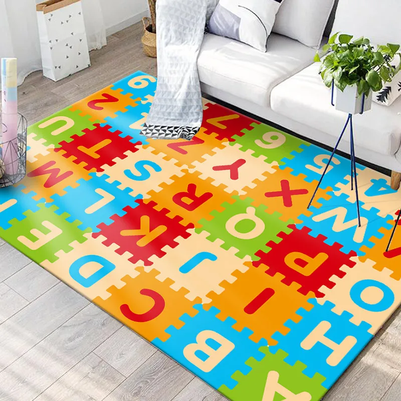 

Cartoon Letter Carpet Kids Living Room Crawling Mat Polyester Hairless Easy Cleaning Bedroom Carpet Non-slip Floor Mat