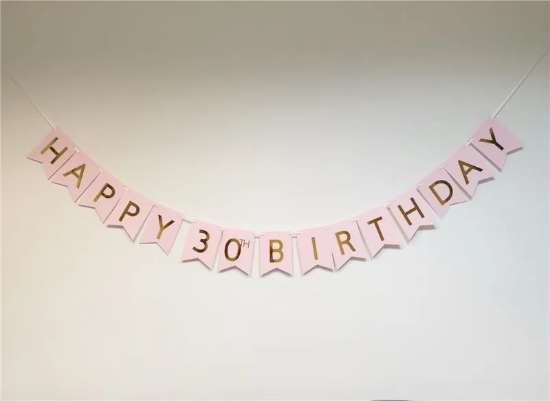 

10*14cm Pink and Gold Foil Happy Birthday Bunting Banner Personalised Age 30th 40th 50th 60th 70th Birthday Party Decoration