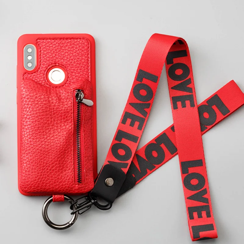

Fashion Phone Case For Xiaomi Mi 8 8SE A1 A2 Note 3 Max 3 For Redmi 5 Plus case Wallet lanyard Phone TPU Soft Cover Zipper bag
