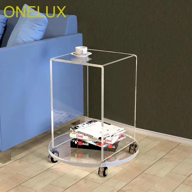 Rolling Acrylic Occasional U Table On Round Base Lucite
