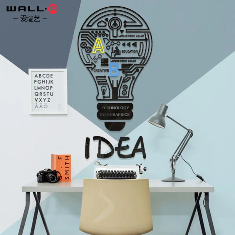 Idea bulb creative colorful Acrylic 3D wall stickers office living room sofa background wall decoration Modern