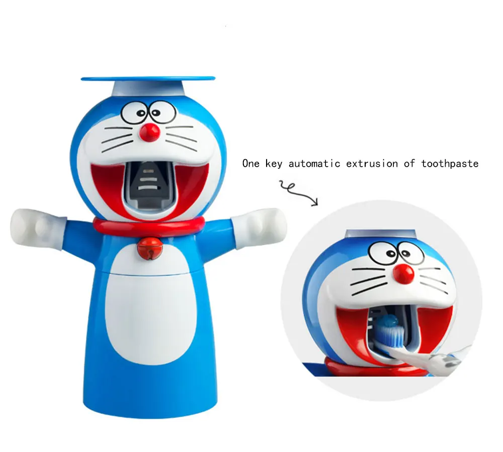 Doraemon Прекрасный автоматический Зубная паста экструдер мультфильм мыть костюм Детская зубная щетка стойки всасывания стены зубная паста экструдер