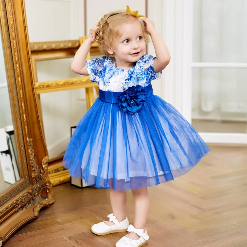 

Baby Girls Blue Bow Dress Summer Infant Party Dress For Girls 1 Year Birthday Dress Wedding Christening Gown Kids Clothes