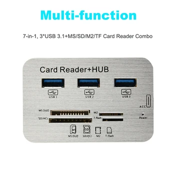

3 Port Aluminum USB 3.1 Hub With MS SD M2 TF Multi-In-1 Card Reader Portable New Futural Digital jiu12
