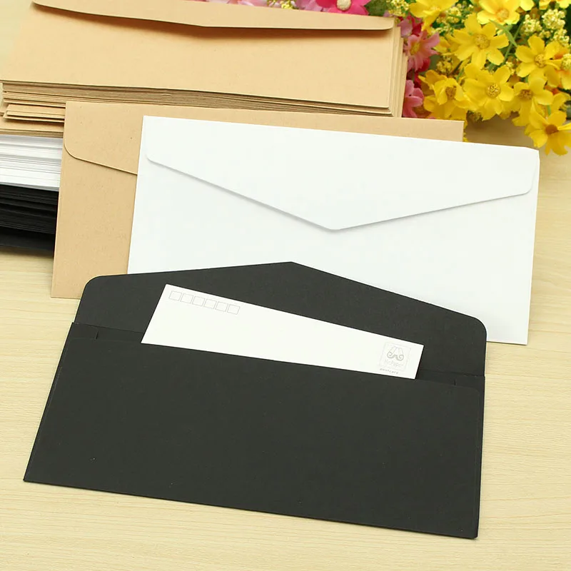 Kicute, 50 шт., оконные конверты, классические, одноцветные, белые, крафт-бумага, пустая, мини-бумага для свадебных приглашений, конверт, Подарочный конверт, 22*11 см