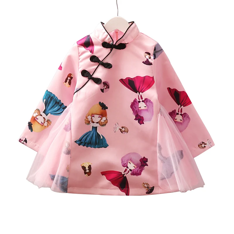 

Girls dresses Winter 2018 kids dresses for girls Chinese cheongsam Baby elegant clothes Traditional Chinese garments for Child