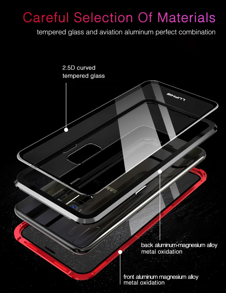 LUPHIE 360 Degree Full Magnetic Case For Samsung Galaxy S9 Plus Note 9 Glass Case (7)