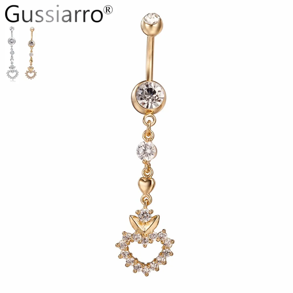 

Gussiarro Trendy Dangle Heart Jewelry Yellow Gold-Color Belly Button Rings Piercing Navel piercing de umbigo com Clear zirconia