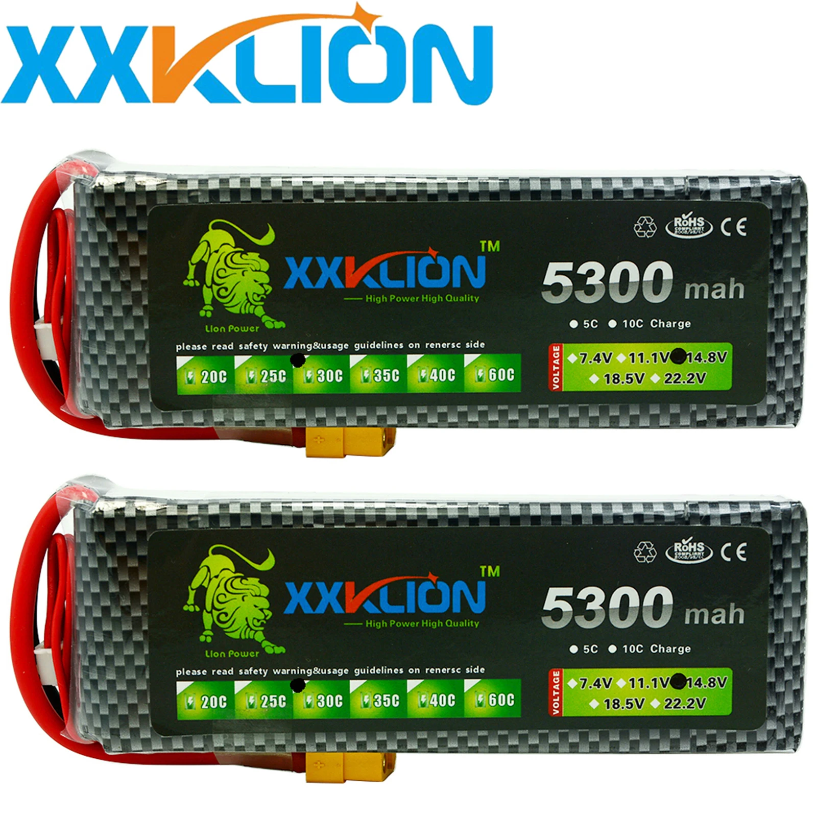 

2pcs XXKLION 14.8v 5300mah 25c 30c 35c 40c 60c Lipo Battery 4S XT60 T RC Helicopter RC Car RC Boat Remote Control toys Battery