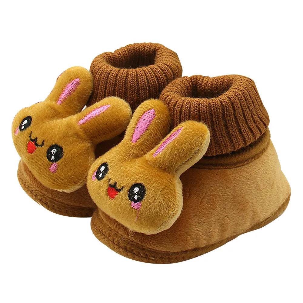 Зима милый кролик Анима стиль детские сапоги флис теплая обувь с хлопчатобумажными стельками Детские ботиночки 0-18 месячный ребенок обувь для малышей - Цвет: Бежевый
