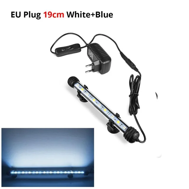 Aquarium LED Light Waterproof Fish Tank Light With Button Switch LED Aquarium Lamp Lighting 220V EU Adapter 19/29/39/49CM - Color: 19cm Blue And White