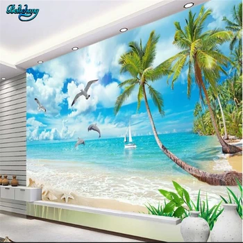 

beibehang Large custom dolphin bay lover Hawaiian Mediterranean landscape backdrop living room bedroom home decoration