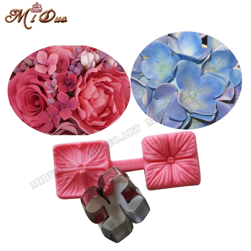 RoHydrangea цветок лепесток силиконовый Veiner & Cutter Fondant Sugarcraft Проводная Гортензия