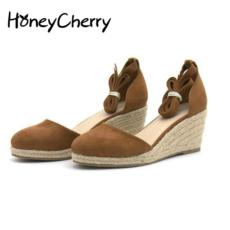 

2018 New Summer Straw Rope Slope With Single Shoes Cross Straps Fashion Women's Sandals Womens Wedges Fashion