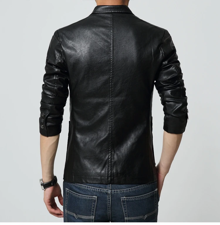 Кожаный пиджак Для мужчин 2019 осенний Блейзер Для мужчин Slim Fit плюс Размеры тонкий сплошной Мужской Блейзер Куртка M-7XL высокое качество