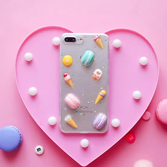 

Luxury Glitter Transparent Kawaii Macaroon Phone Case for IPhone X XS MAX XR Cartoon Cover for IPhone 8 7 6 S 6S Plus Cute Cases