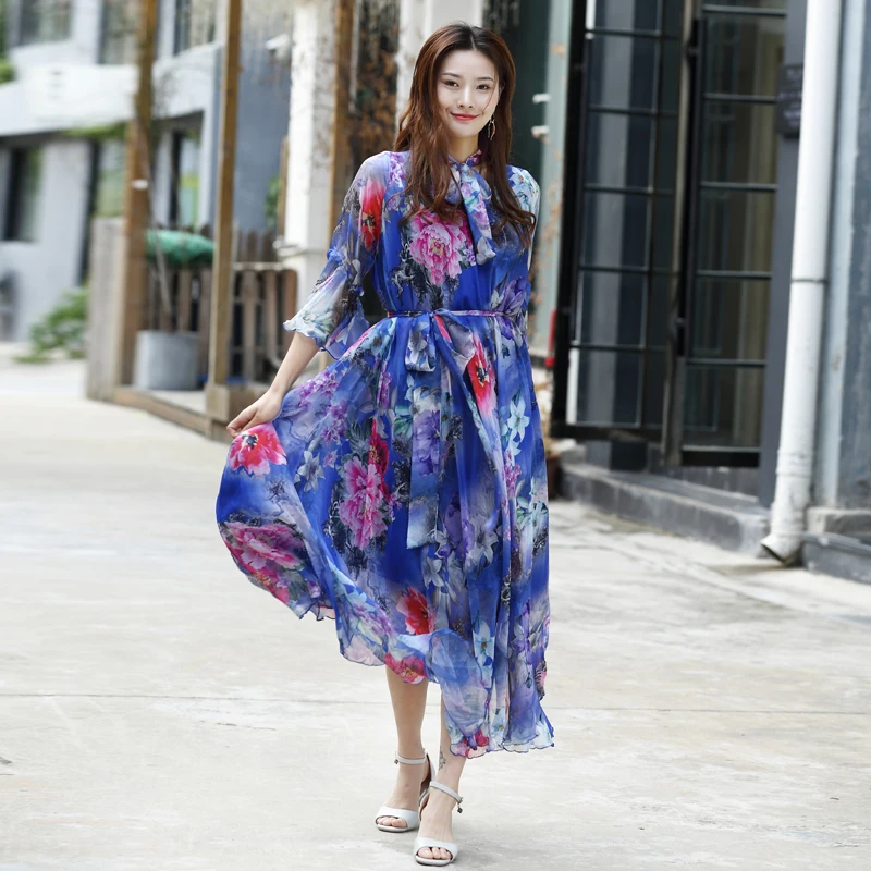 Летнее пляжное платье для свадебной вечеринки BOHO большого размера длинное вечернее летнее праздничное платье с цветочным рисунком сарафан с рукавами Vestidos