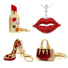 Linnor женский подарок кристалл брелок для ключей «губная помада»/Высокий каблук/Сумочка/губы красный горный хрусталь брелок сумка автомобильный кулон