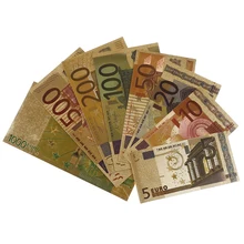 Красочные золотые Банкноты евро Позолоченные бумажные деньги 8 шт набор банкнота из золотой фольги с чехол для карты стоит коллекция Горячая
