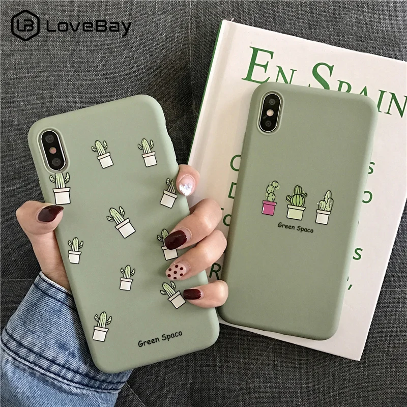 

Lovebay Green Cactus Phone Cases For iphone 7 Case Soft Silicone Ultrathin Back Case Cover For iphone XS Max XR X 6 6S 7 8 Plus