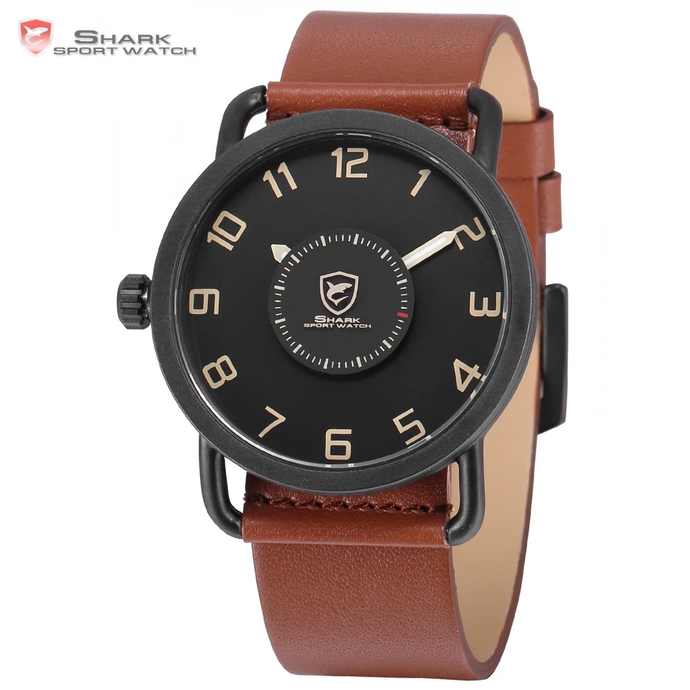 Caribbean Rough Shark Sport Watch Turntable Second Hand Fashion Brown Leather Band Quartz Relojes Hombre Creative Watches /SH523