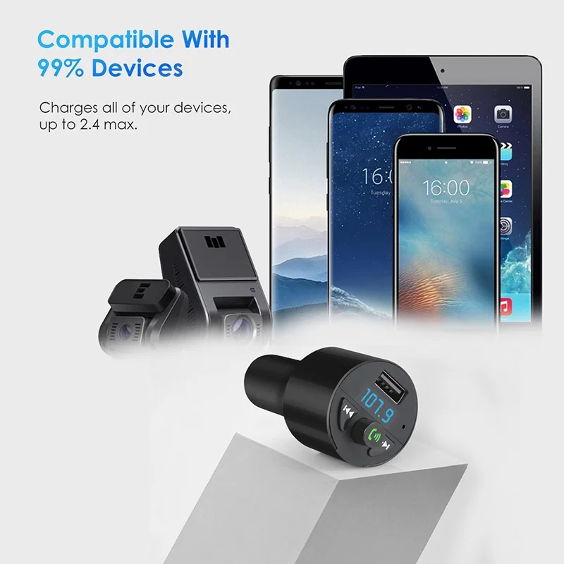 VicTsing Bluetooth Car Kit MP3 Music Player FM Transmitter Wireless Hands-free USB Charger 5V2.1A FM Transmitter USB Charger    (14)