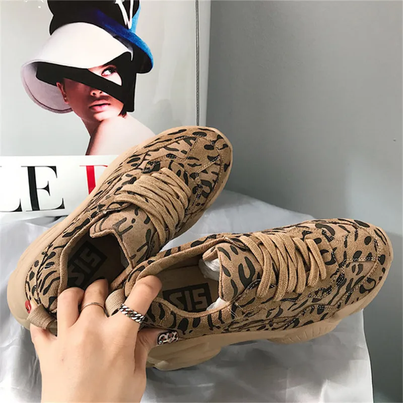 Leopard Female Flat Platform Shoes INS Hot Cow Suede Women Sneakers Lace Up Plush Women Sports Creeper Korean Lady Harajuku Shoe (3)