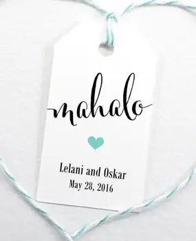 

Personalized printed Mahalo, Hawaiian Luau Party Favor Tags wedding welcome gift tag bridal shower Bachelorette booking Cards