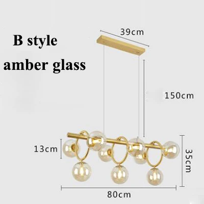 B style amber Современная, в виде стекляного шара, светодиодная люстра, освещение для гостиной, золотые металлические подвесные люстры со светодиодами, подвесной светильник для столовой - Цвет абажура: B style amber