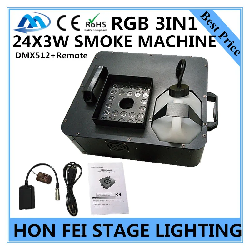 

2106 NEW 24X3W LED 1500W smoke machine RGB 3in1 remote / dmx512 Constant temperature fog machine Column machine DJ equipment
