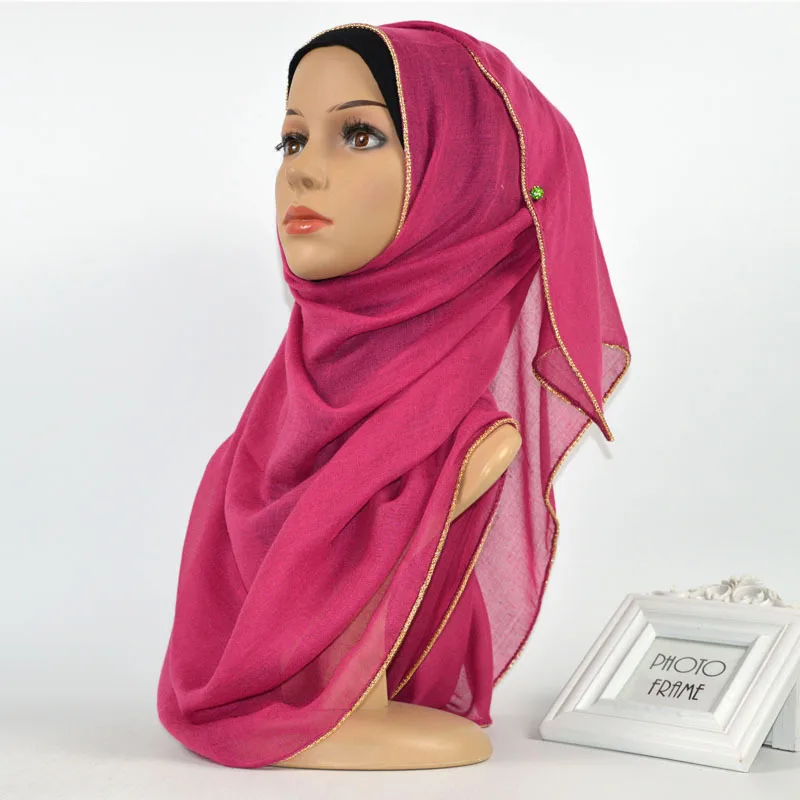 10 шт. золото бисер края мусульманский шарф шарфы для женщин женские мусульманский шарф плотная цвет хиджабы тюрбан Длинные шаль на голову