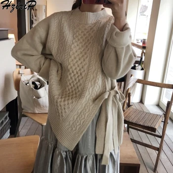 

Hzirip New 2019 Autumn Winter Warm Women Retro Pullovers Fashion Lace Loose Slim Casual Solid Thick Female Office Lady Clothing