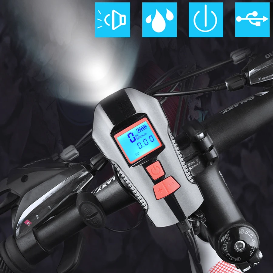 

NEWBOLER 300 Lumen 3 in 1 Bike Front Light Bicycle Computer USB Rechargeable Battery Headlight MTB Road Bike Bell Cycling Lights
