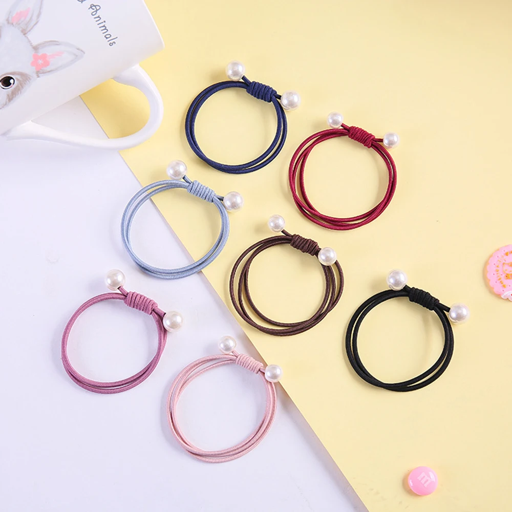 3 Styles Girls Multi-Layer Pearl Hair Rope Solid Color Elasticity Hair Ring Hairband Hair Accessories