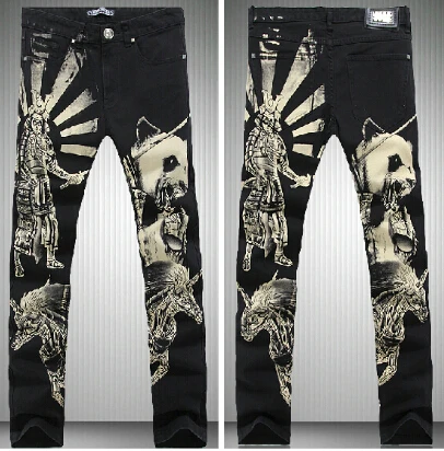 Mens fashion panda animals print black skinny jeans casual straight Mens fashion panda animals print black skinny jeans casual straight