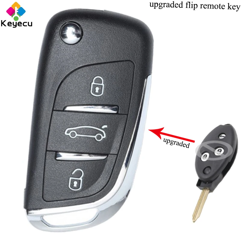 

KEYECU Upgraded Flip Remote Control Car Key With 3 Buttons & 434MHz & ID46 Chip & SX9 Uncut Blade - FOB for Peugeot Senna 2009+