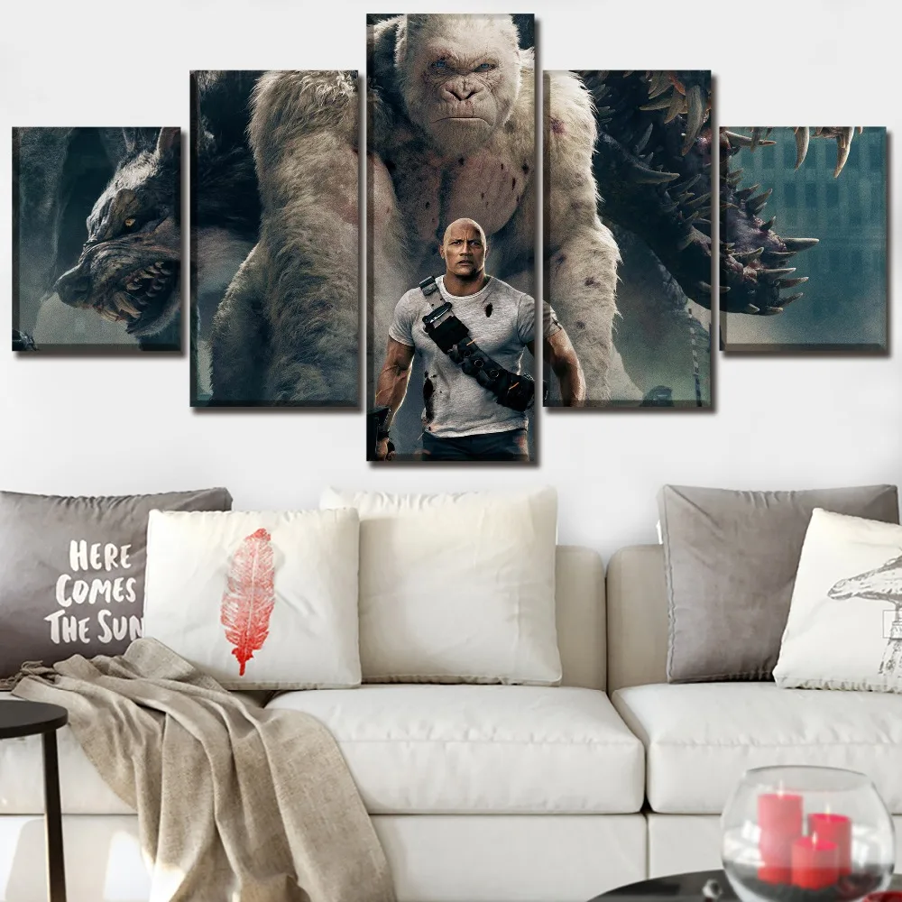 

Wall Art 5 Pieces 2018 New Movie Rampage Poster Canvas HD Printed Painting Home Decoration Unique Modular Pictures Framework