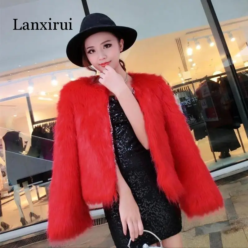 red 4XL 5XL Новое поступление Трендовое пальто из искусственного меха карамельного цвета женские Модные приталенные Повседневные Вечерние пальто - Цвет: red