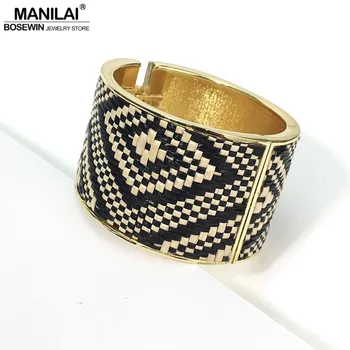 

MANILAI Boho Statement Cuff Bangles For Women Unique Big Bracelets Golden Tone Ethnic Jewelry Accessories Wholesale