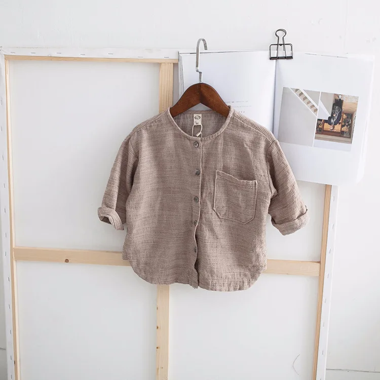 Детская рубашка из хлопка и льна; коллекция года; Корейская свободная Солнцезащитная рубашка из хлопка и льна для мальчиков и девочек
