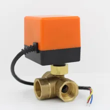 3 ходовой шаровой кран из латуни Электрический шаровой кран с электрическим приводом AC220V DN15 DN20 DN25 DN32 DN40